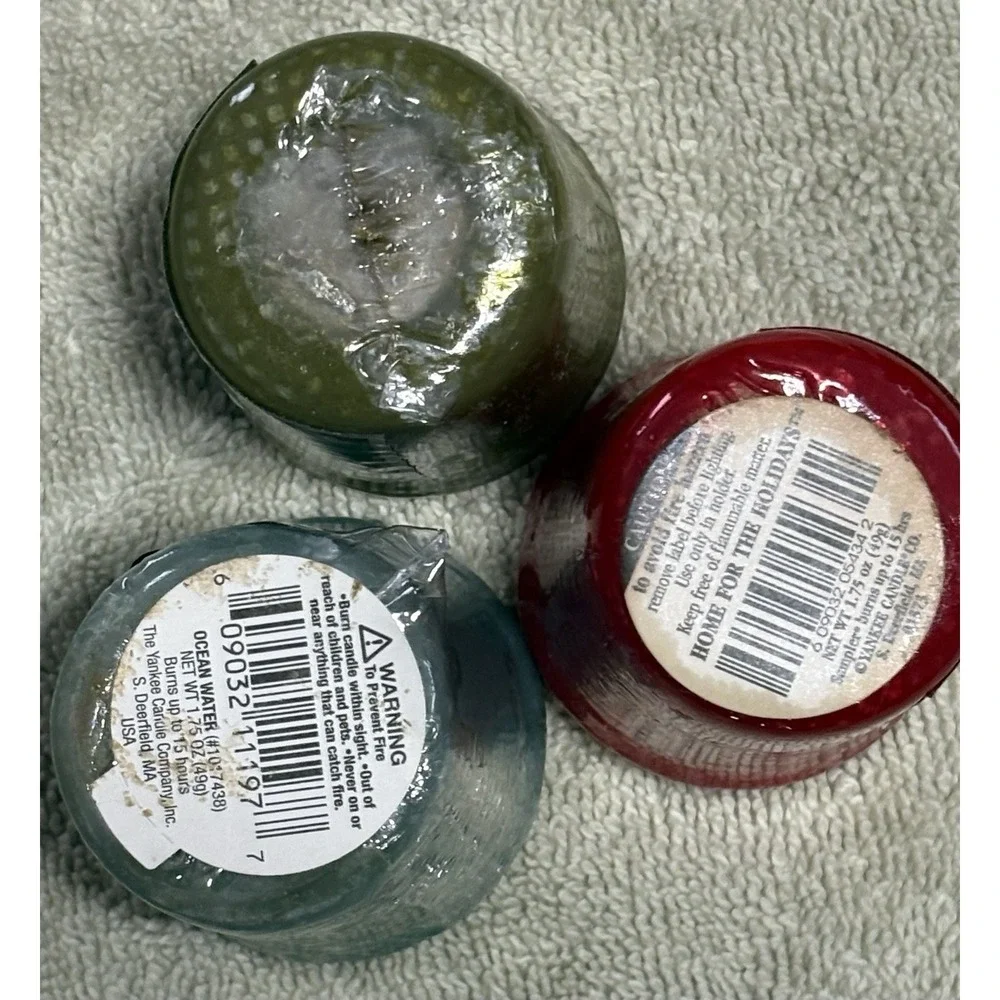 3 Vintage Yankee Candle Votive 1.75 oz, Home For Holiday, Bayberry, Ocean Water